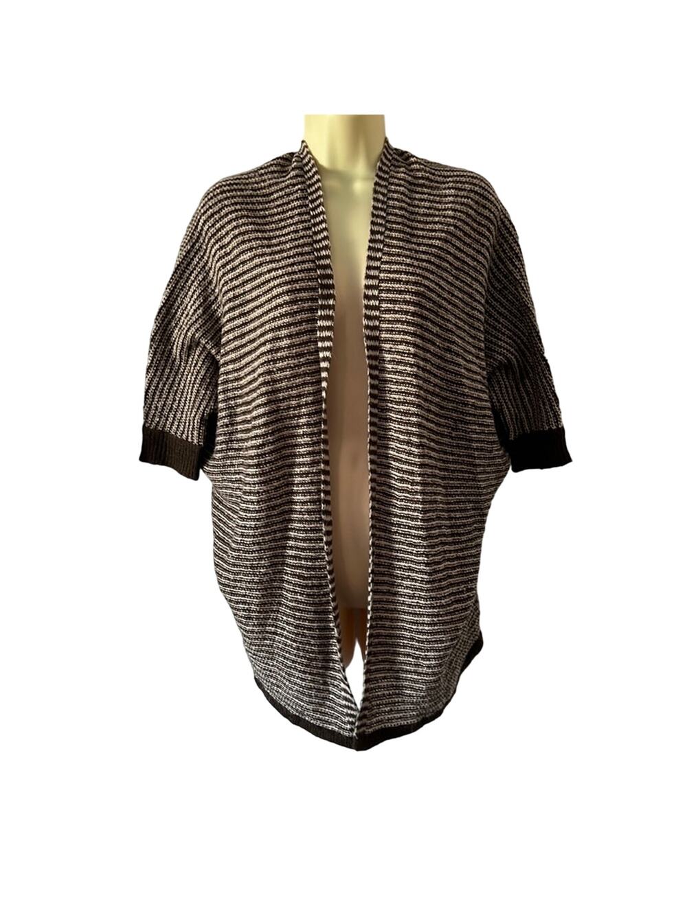Pink Rose Brown and Cream Striped Open Front Cardigan Sweater Woman's Size Small